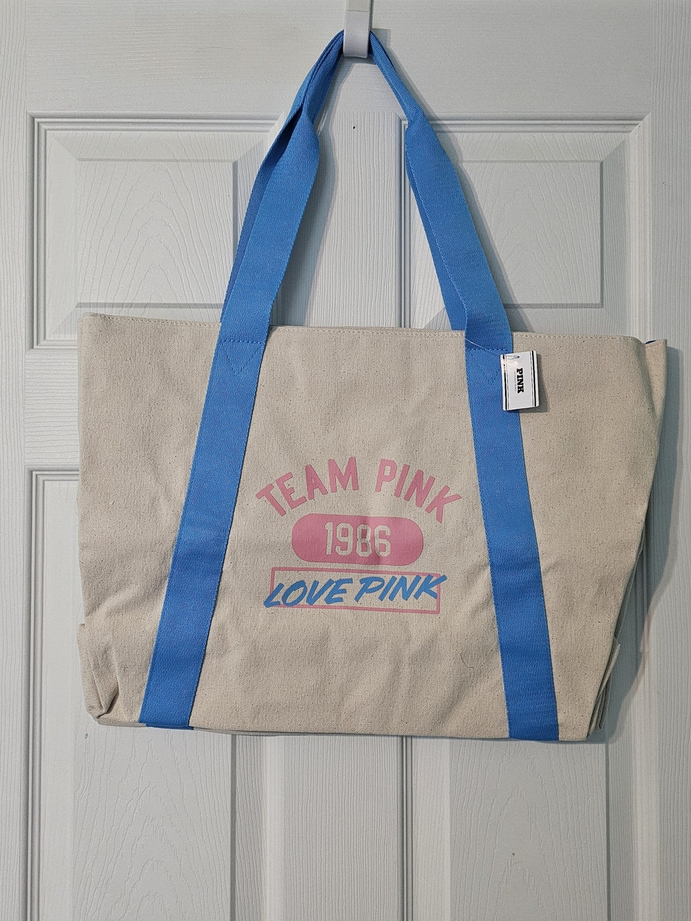 PINK Victoria's Secret Team Pink Canvas Tote in Blue and Pink